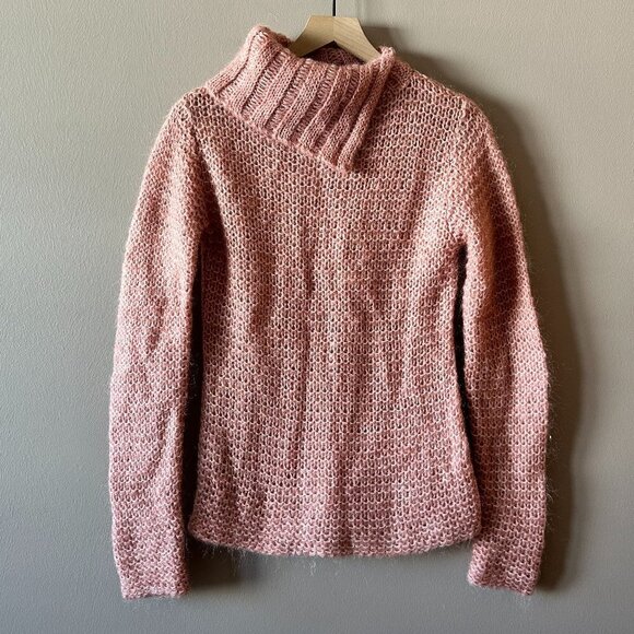 Women's M Free People Cowl Neck Sweater Rose Quartz Chunky Knit Lightweight - Picture 2 of 5